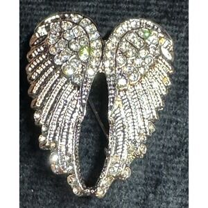 Vintage Rhinestone Angel Wings Brooch Silver Tone Crystal Pave Statement Pin